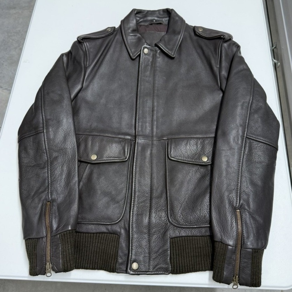 Vintage Whetblu Mens Leather Bomber Jacket Brown Aviator Flight Jacket Size M